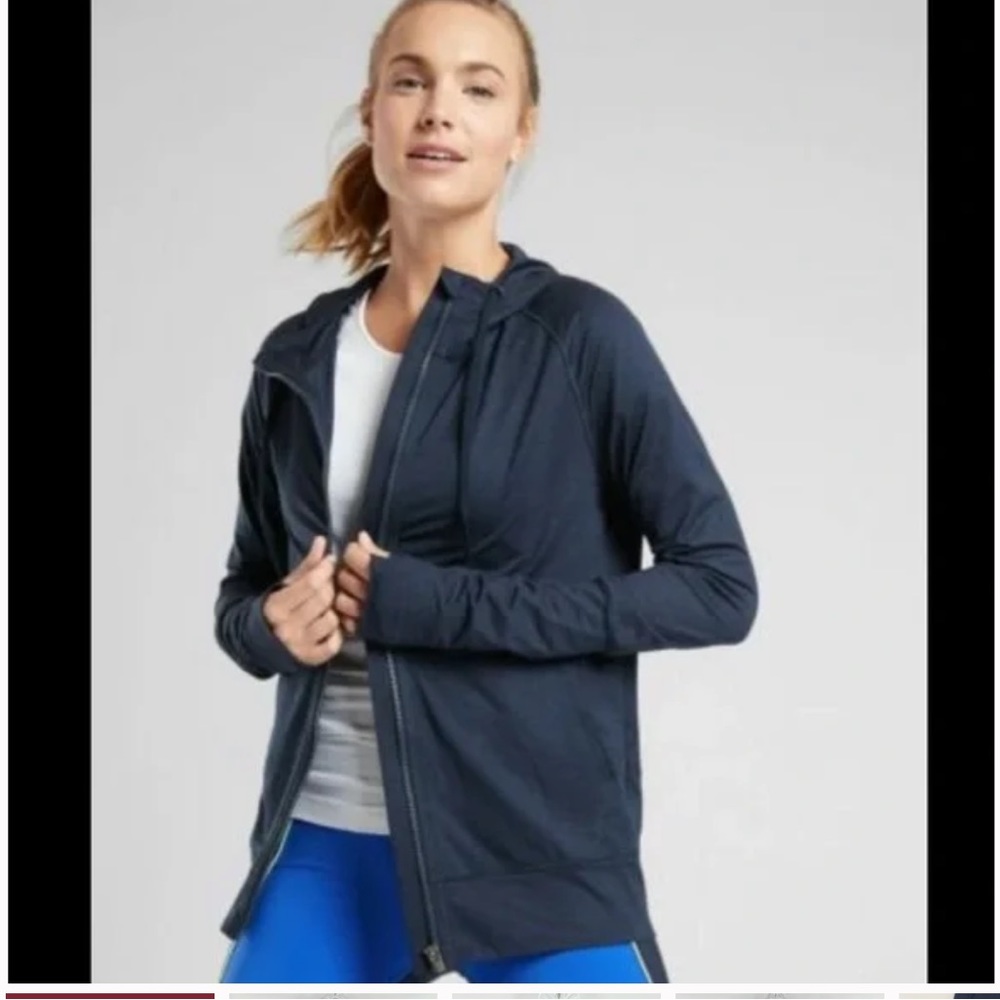 Athleta Uptempo Lightweight Hoodie Jacket Blue Heather Size XS